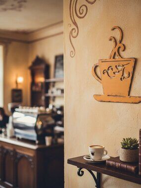 Yellow Metal Coffee Cup Silhouette Wall Hanging - 10x8 Kitchen Cafe Home Decor